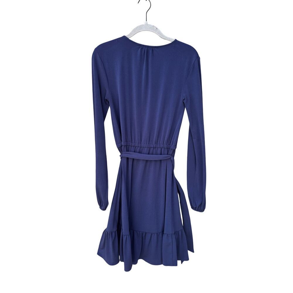 Michael Kors XS Navy Blue Long Sleeve Mini Dress Gold Chain Belted Ruffle - Picture 6 of 14